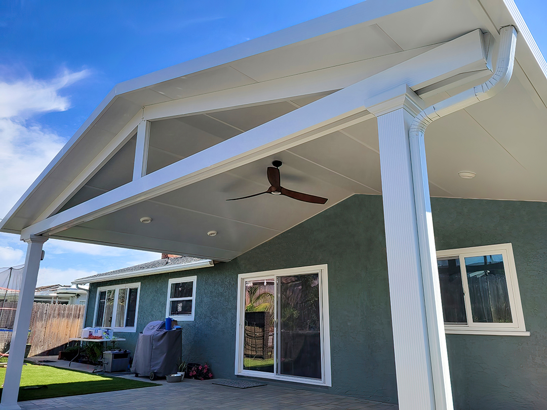 Pavilion, Cathedral Roof, Attached, Florentine Columns, White, Outside View, Daytime