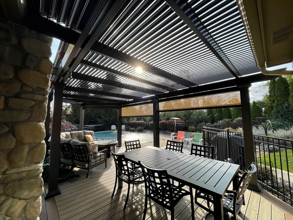 Pergola, Attached, Florentine Columns, Bronze, Outside View, Daytime