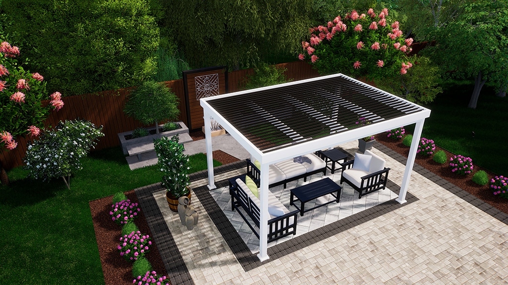 Pergola, Free Standing, Roma Columns, White, Bronze, Daytime